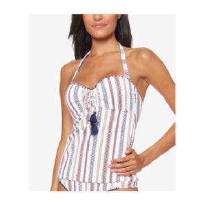 Jessica Simpson White Striped Texture Underwire Halter Tankini Top Blue Orange S